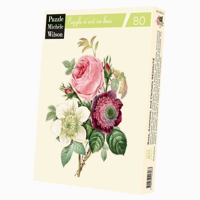 Puzzle en bois découpé à la main de 80 pièces - Rose Anemone Et ClematitePuzzle Michèle Wilson