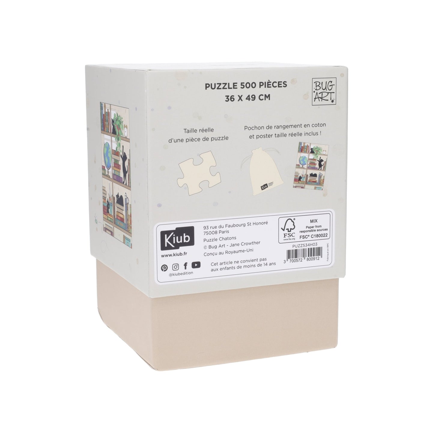 Puzzle 500 Pièces En Pochon - Coffret Bug Art Chatons BibliothèqueKiub