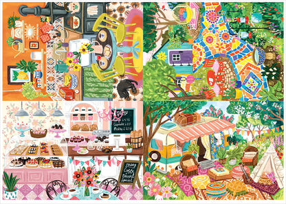 4 Puzzles 260 Pièces - Olivia Gibbs - Garden Mosaic - Boho Camper - Bakery - Orange Kitchen