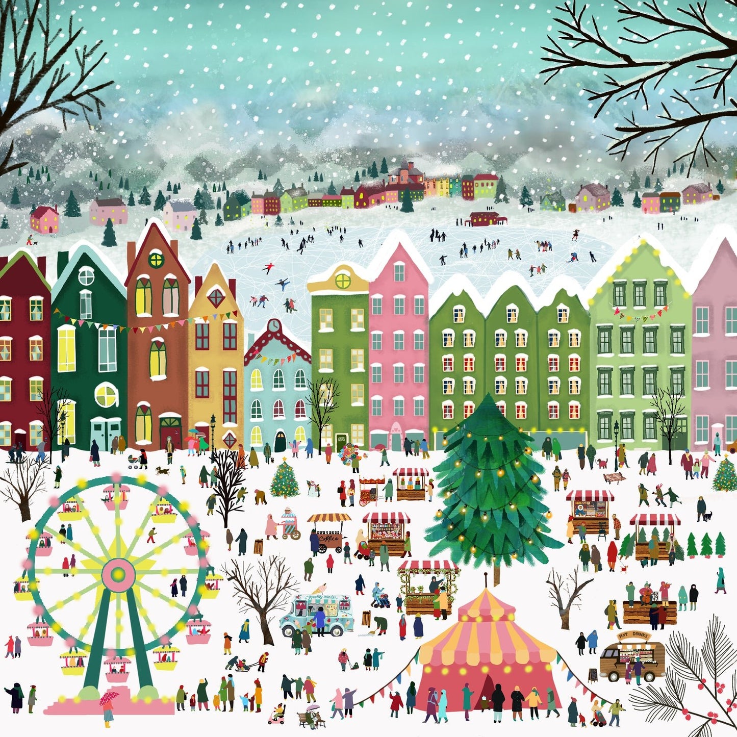 Puzzle 1000 Pièces Carré Pieces & Peace - Noël sur la PlacePieces & Peace