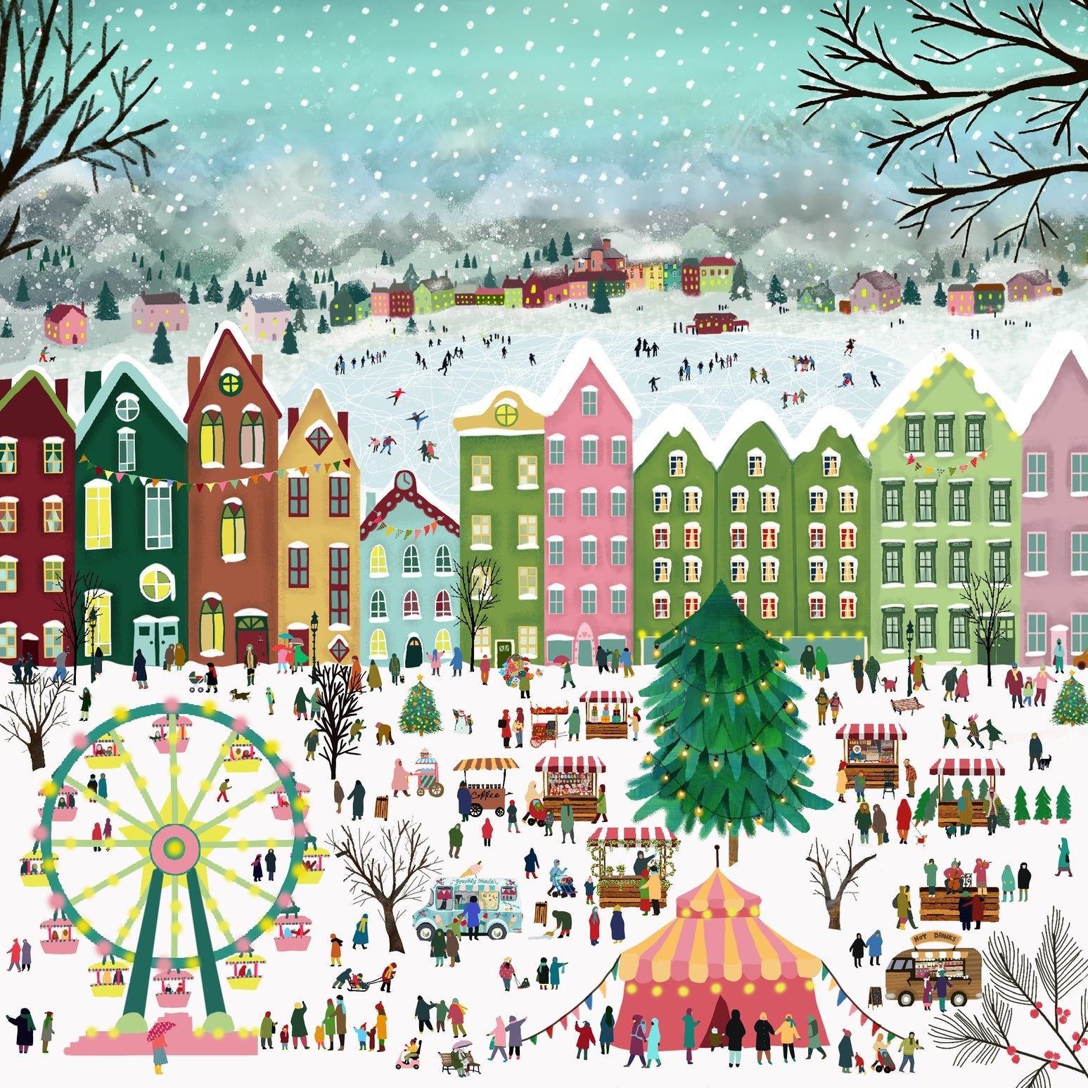 Puzzle 1000 Pièces Carré Pieces & Peace - Noël sur la PlacePieces & Peace
