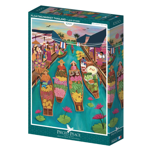 Puzzle 1000 Pièces Pieces & Peace - Marché Flottant en ThaïlandePieces & Peace