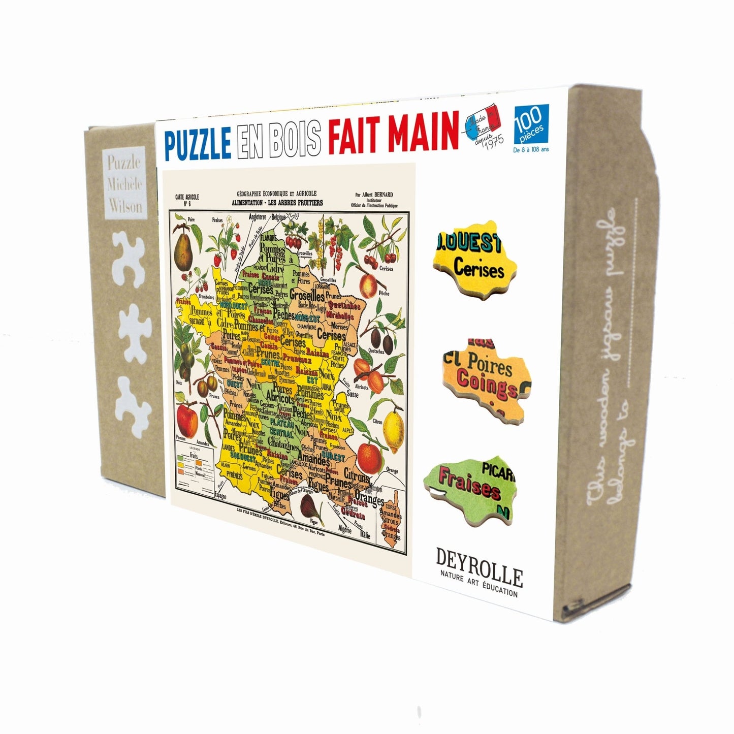 Puzzle en bois découpé à la main de 100 pièces - Carte De France Des FruitsPuzzle Michèle Wilson