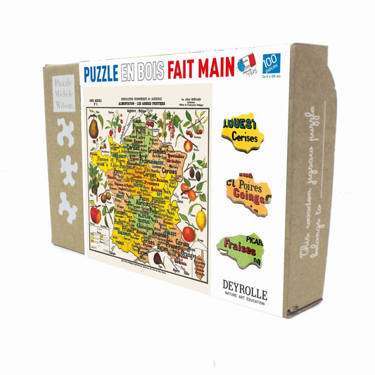 Puzzle en bois découpé à la main de 100 pièces - Carte De France Des FruitsPuzzle Michèle Wilson