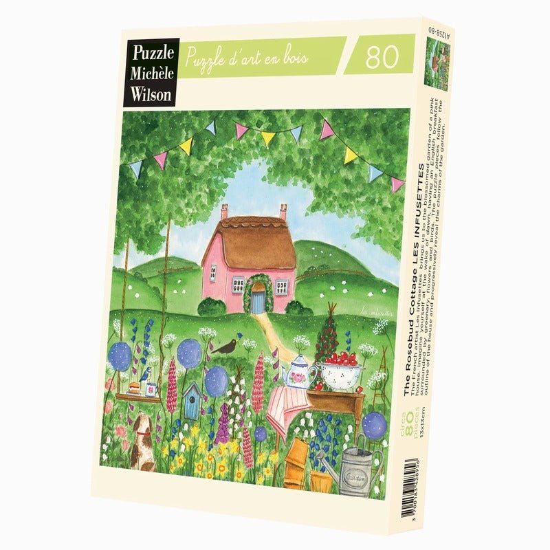 Puzzle en bois découpé à la main de 80 pièces - Le Cottage Bouton De RosePuzzle Michèle Wilson