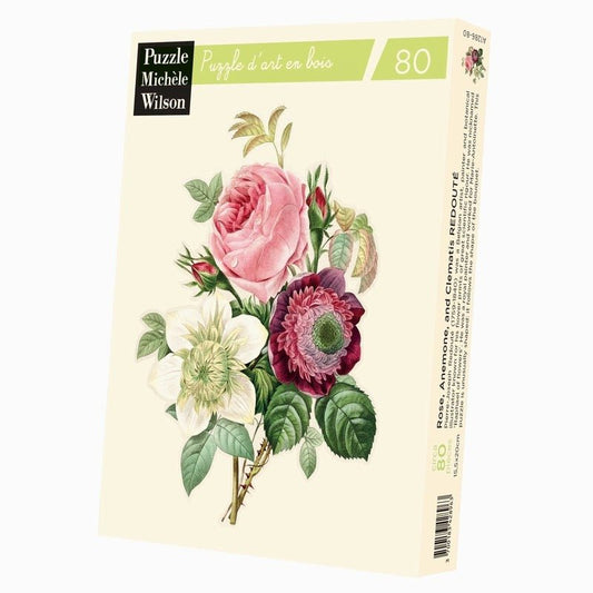 Puzzle en bois découpé à la main de 80 pièces - Rose Anemone Et ClematitePuzzle Michèle Wilson