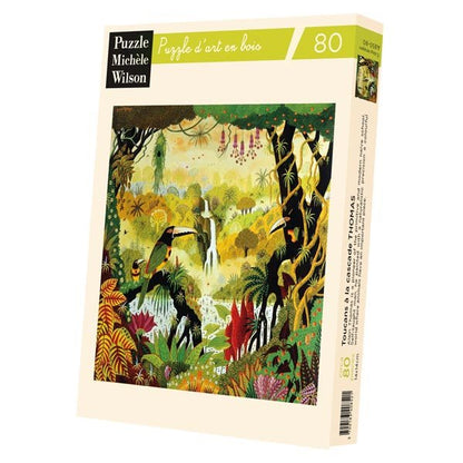 Puzzle en bois découpé à la main de 80 pièces - Toucans A La CascadePuzzle Michèle Wilson