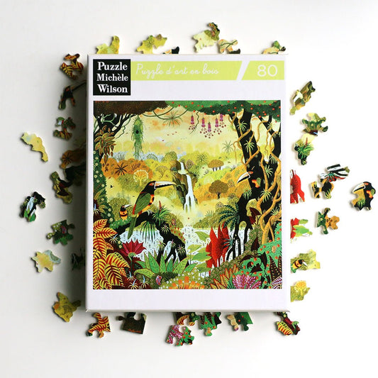 Puzzle en bois découpé à la main de 80 pièces - Toucans A La CascadePuzzle Michèle Wilson